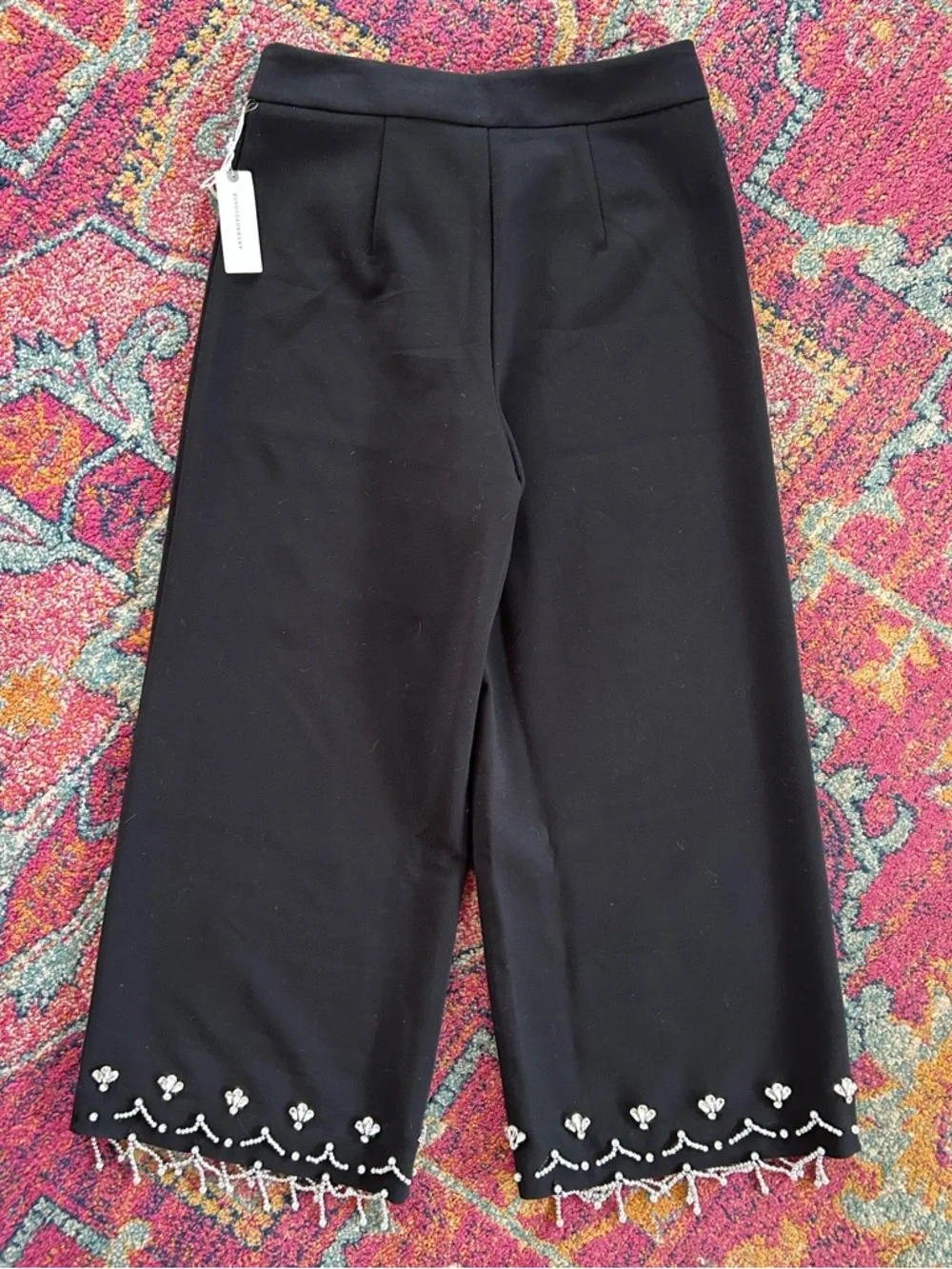NWT Anthropologie | Women’s Black Crystal Crop High Rise Wide Leg Pants Size 2